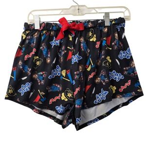 Chucky Pajama Shorts Womens Large Black‎ Horror Movie Sleep Lounge Spooky Seed
